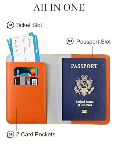 toTravelGear Passport Holder for Travel Essentials,RFID Blocking Passport Cover Case for Travel Accessories,Travel Wallet for Women Men, Orange, Minimalist — view 4