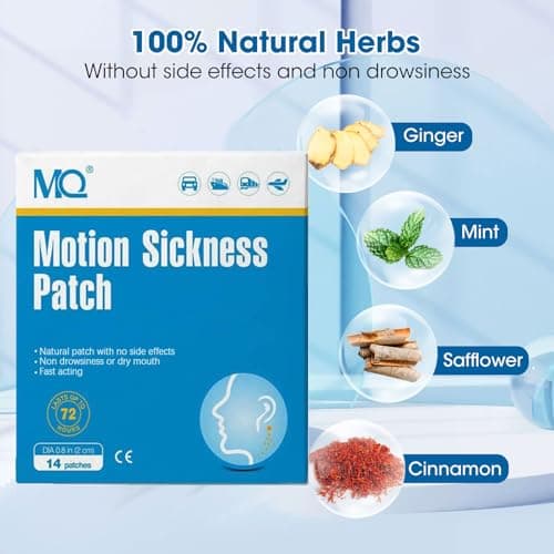MQ Motion Sickness Patch for Car and Boat Rides, Cruise and Airplane Trips - for Nausea, Dizziness & Vomiting from Seasickness, Fast Acting and No Side Effects (14 Count) — view 3