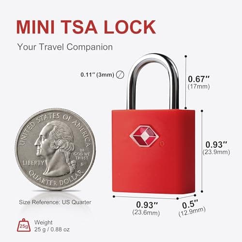 UP Security TSA Luggage Locks with Keys, 4 Pack Travel Padlocks TSA Approved, Small Keyed Alike Mini Padlocks for Suitcase, Backpack, Handbag, Bag, Zipper, Toolbox and Travel Gear (Red) — view 4