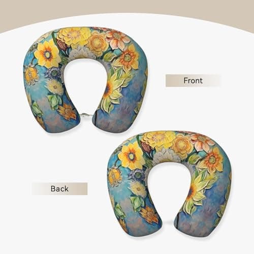 ZhRiYan Oil on Canvas Flowers Memory Foam Travel Pillow - U-Shaped Neck Support, Perfect for Cars, Home Office, and Leisure Activities. — view 3