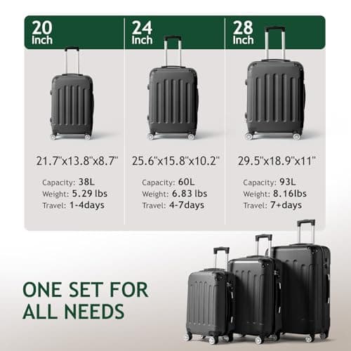 Karl home Lightweight Suitcase Set ABS Hard Shell Luggage, 3-Piece Black — view 2