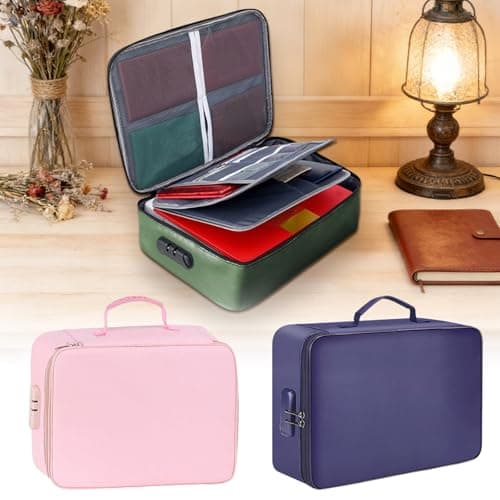 HMifjUM Fireproof Document Box, Waterproof File Organiser Box, Safe Portable Home Fire Lockable Storage Boxes, Collapsible Travel Document Holder, File Storage Boxs with Inserts Bags and Zipper (BU) — view 3
