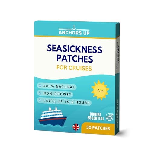 Seasickness Patches for Cruises – Treats Motion and Sea Sickness – Non-Drowsy – 100% Natural – Fast Relief – Long-Lasting – Box of 30 – Cruise Essential by Anchors Up