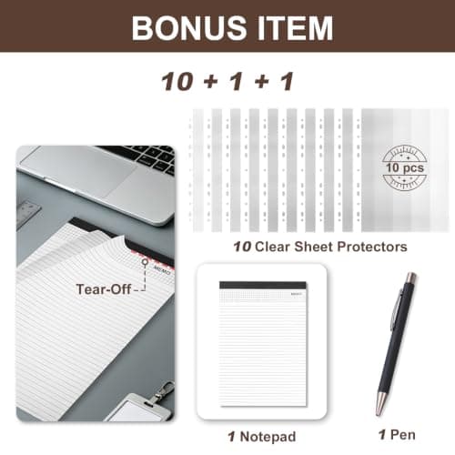 Leathario Portfolio Folder A4, Vegan Leather Conference Folder with Handle, 4-Ring Travel Document Holder with 10 Sheet Protectors, Multi-Pocket Document Folder Organiser, Office Supplies — view 2