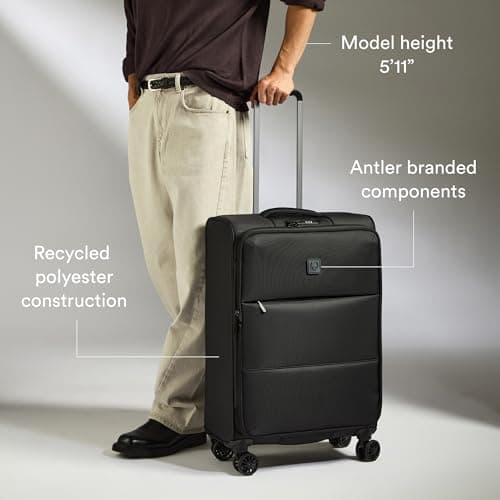 ANTLER - Soft Stripe 2.0 Medium Suitcase - Adjustable Handle, 4 Spinner Wheels, Lightweight, TSA Lock - Recycled Polyester Luggage - 71cm, Black — view 4