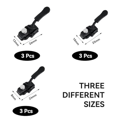 9 Pcs Universal Zipper Repair Kit,3 Sizes Zipper Repair Kit, Removable Zippers Repairs Puller Replacement,for Different Sizes of Quilt,Clothes,Jeans,Backpacks,Wallets,Luggage,Suitcases (Black) — view 2