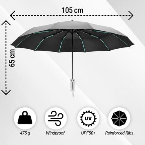 LEVADA Large Windproof Automatic Umbrella 105cm, Heavy Duty with 10 Triple-Reinforced Ribs, Double Layer UV Protection Canopy, Strong & Durable Folding Umbrella (Green) — view 4