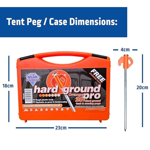 Blue Diamond Heavy Duty Tent Pegs - 20 Pack Hard Ground Tent Pegs, Camping Pegs for Awnings, Gazebos, Outdoor Use - Galvanized Steel (Carry Case) — view 3