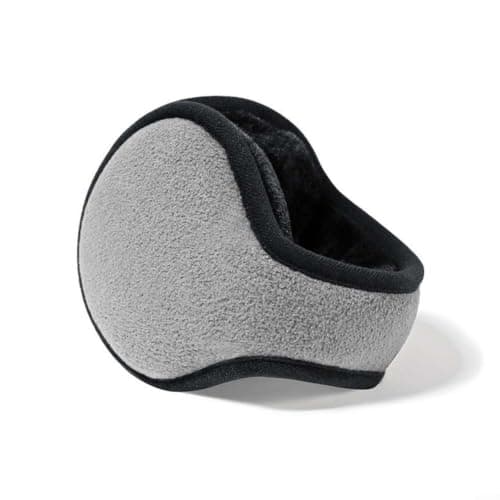 Risveglio -for Soft Foldable Earmuffs Women, Plush Faux Ear Warmers with Behind-Head Style, Cozy Winter Accessories Travel, for Compact Storage, Black and Light Gray(Black) — view 2