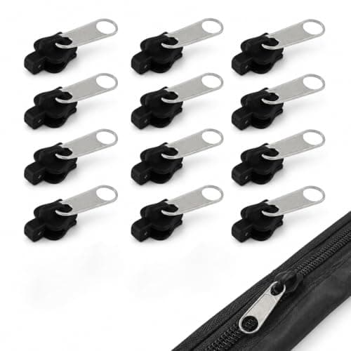 12 Pack Universal Black Plastic Zip Sliders #3-#10 Zipper Repair Parts