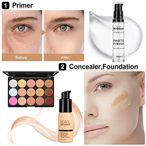 LYMYBETY Makeup Set, Cosmetic Make Up Starter Kit With Storage Bag Portable Travel Make Up Palette Eyeshadow Foundation Lip Gloss for Teenage & Adults (Style C) — view 3