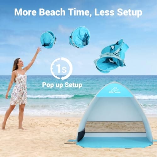 Wolfwise UPF50+ Pop up Beach Tent, Instant Easy Setup Popup Beach Shade Canopy for 1-2 Person, Sun Shelter with UV Protection, Portable with Carring Bag, 150x120x110 cm, Blue — view 2