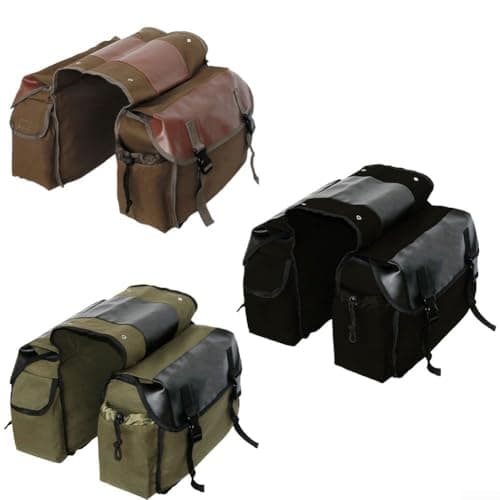 Canvas Bike Rear Rack Bag With Leather Accents, Vintage-Style For Pannier For Commuting & Travel, Multiple Compartments(Army green) — view 2