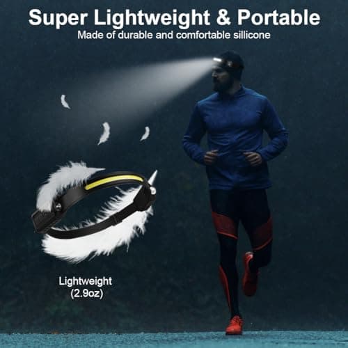 flintronic 2 PCS LED Headlamp USB Rechargeable,5 Modes 600 Lumens COB Headlight, IPX4 230°Wide-Angle Waterproof Lightweight Head Torch with Motion Sensor for Running, Hiking, Emergency 6 Hours — view 5