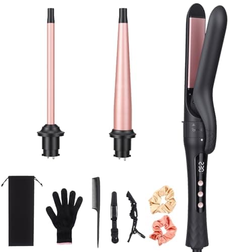 YEGUBEGU 3 in 1 Curling Wand Iron Set with Interchangeable Ceramic Barrels