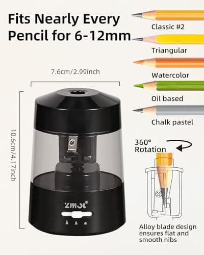 ZMOL Electric Pencil Sharpener for 6-12mm Jumbo Colored&No.2 Pencils Black — view 2