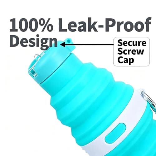 Embhlitfe Collapsible Water Bottle,Silicone Folding Water Bottles Foldable Water Bottle with Carabiner,Silicone Water Bottle for Women Men Sports Travel Hiking Camping Outdoor Activities (Blue) — view 4