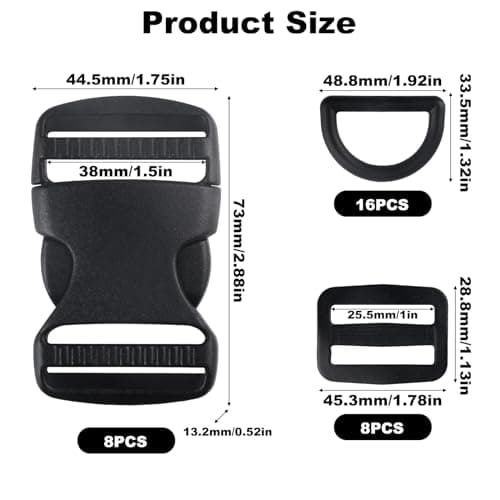 32 Pcs Plastic Side Release Buckles, 44.5mm Plastic Buckle Clips, Tri-Glide Slide Buckles, Heavy Duty Belt Clips Backpack Buckle Replacement Set for Backpack Luggage Straps Webbing Clip(3 Styles) — view 2
