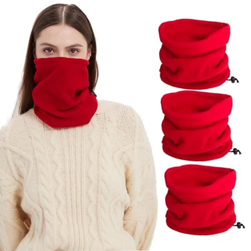 Golden Apple 3PCS Winter Neck Warmer Neck Gaiter Fleece Skiing Cycling Windproof Balaclava Scarf For Men Women (Red)