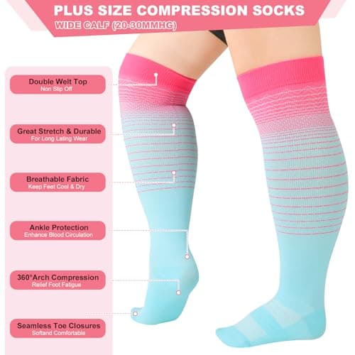 Zuimei 4 Pairs Plus Size 20-30 mmHg Compression Socks for Women Men — view 2