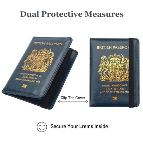 FACATH UK Passport Holder with Gilded UK Passport Pattern: Passport Covers Slim, Durable & British-Themed | Perfect Fit for UK Passports (Blue) — view 4