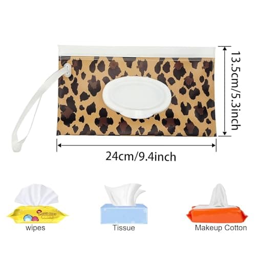 Wet Wipes Bag for Babies - 2pcs Reusable Wet Wipe Bags - Wet Wipes Bag for On The Go,Baby Wet Wipe Pouch - Portable Wet Wipe Bag,Baby Wet Wipe Pouch,Reusable Wet Wipe Pouch (leopard print) — view 2