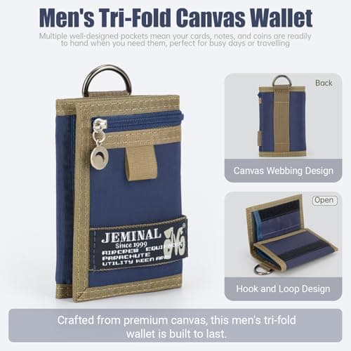 BWBIKE Men's Tri-fold Canvas Wallet, Boy Outdoor Keychain Wallets, Compact Design for Everyday Use, Sports & Travel — view 4