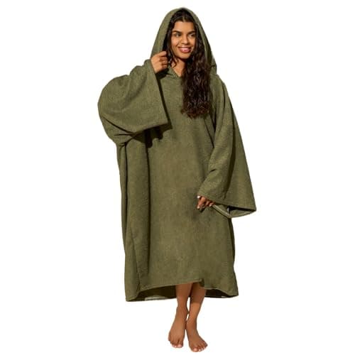 OHS Hooded Towel Adults, Changing Robe Large Bath Surf Beach Swimming Robe Absorbent Quick Dry Soft Microfibre Towel Wrap for Women Men, Khaki Green
