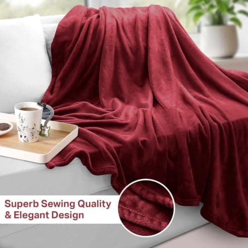 Oxford Homeware Fleece Blanket Sofa Throw Cuddly Reversible Soft Throws for Bed, Couch, Settee, Travel Lightweight and Breathable Blanket fit All Season (Burgundy, Throw/Single) — view 5