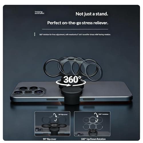 Leeneen Three-Finger Back Clip Holder, Multipurpose 360° Rotation Foldable Metal Phone Grip Stand,Back Clip Mount Mobile Support,Ring Holder for Phone Case for Car Offic (black) — view 5