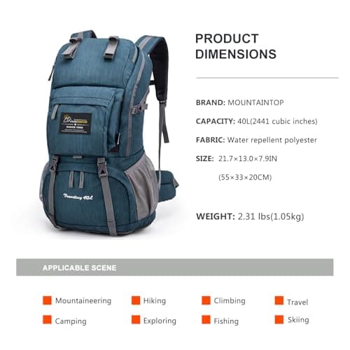 MOUNTAINTOP 40L Hiking Backpack Water Resistant Rucksack Unisex — view 2