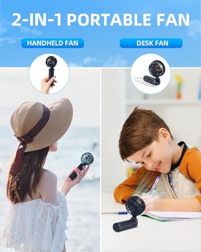 Hssio Portable Handheld Fan, Mini Desk Fan Foldable 1800mAh, 180° Ratotion, 3 Speeds, Ultra Quite, Up to 8H Long Use Time, Small Personal Cooling Fans Makeup Lash Fan for Women Girls, Dark Black — view 2