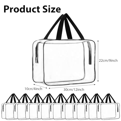 10 Pack Large Clear Makeup Bags Bulk, Plastic Toiletry Bag with Handle — view 2
