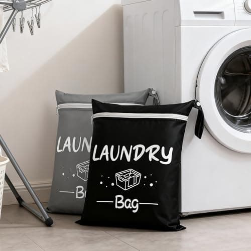 2 Pcs Travel Laundry Bags, Waterproof for Dirty Clothes, Travel Essentials for Caravan Holiday, Suitcase Laundry Bag for Travelling, Dirty Clothes Bags (Black, Grey) — view 4