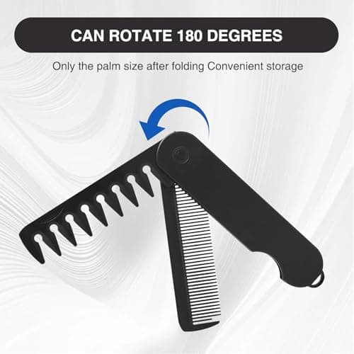 2-in-1 Folding Pocket Comb for Men - Fine Tooth & Wide Tooth Beard Combs - Flip Design Travel Comb for Hair, Mustache & Beard Grooming - Portable Styling Tool (Black) — view 4