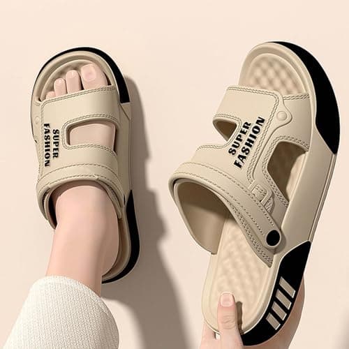 Men's Quick-Dry Slip-On Sandals for Outdoor Walking, Lightweight Breathable Mesh with Cushioned Insole, Summer Beach Pool Shoes (Khaki, 8) — view 3