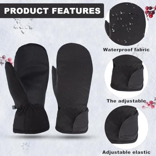 Enjoyaa Ski Mittens Winter Waterproof Snowboard Mittens for Women Mens Ski Gloves Thermal Touch Screen Warm Windproof Winter Gloves for Skiing Hiking Cycling (Black) — view 3