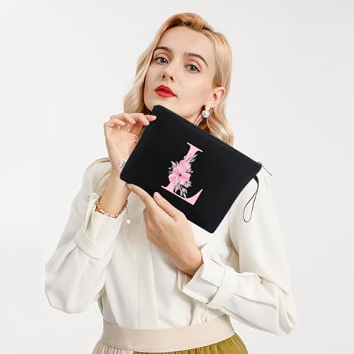 Vavabox Personalised Initial Make Up Bag, Gifts for Women (L, Black) — view 6