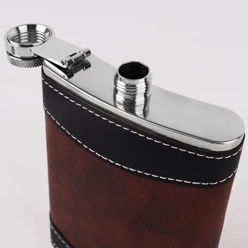 8 Oz Leather-Wrapped Flask with Funnel, Leakproof Stainless Steel Flask for Whiskey, Ideal for Travel, Outdoor & Gifts — view 3