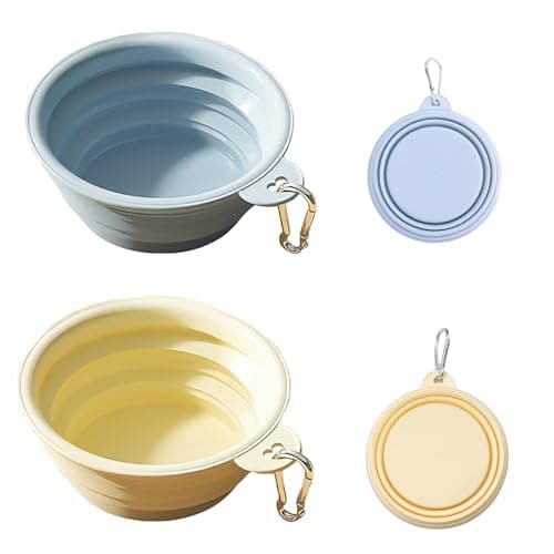2 PCS Collapsible Dog Bowl, Foldable Dog Water Bowl, Portable Travel Dog Bowl For Food And Water, Non Slip Collapsible Bowl For Outdoor Walking Hiking etc (Yellow+Blue 350ml)