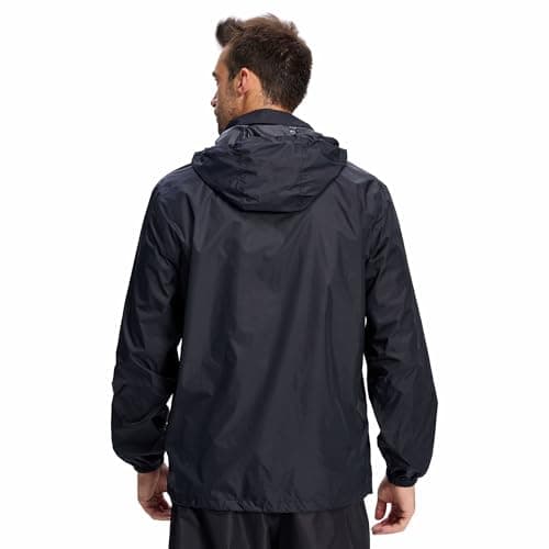 LZLER Mens Waterproof Jackets Lightweight Packable Windproof Rain Jacket Adjustable Hooded Raincoat for Outdoor Hiking Fishing Camping(Black,L) — view 2