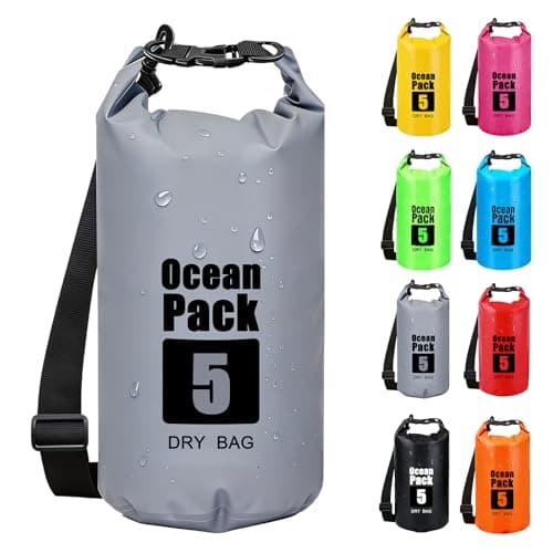 RONGZUBAT 5L Waterproof Dry Bag with Adjustable Shoulder Strap, Roll Top Dry Sack, Lightweight Waterproof Bag for Kayaking, Paddle Boarding, Boating, Beach, Swimming, Camping and Travel - Grey