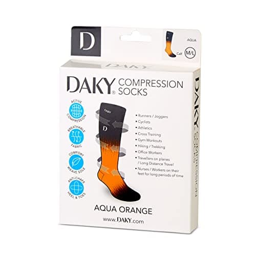 DAKY Compression Socks for Men Women - Athletic, Hiking, Walking, Running, Sports - Travel, Flight, Pregnancy Socks (Aqua Orange, M/L) — view 6