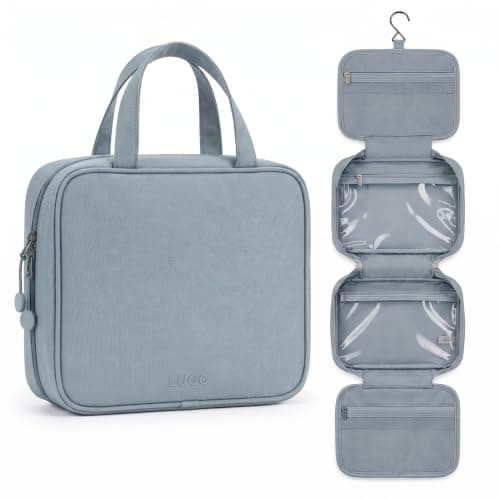LUGG Travel Toiletry Bag - Toiletry Bags for Women with Hanging Hook, Spacious Waterproof Makeup Bag, Multiple Compartments, Multipurpose Travel & Holiday Essentials, 19 x 8 x 25 cm - Gunmetal