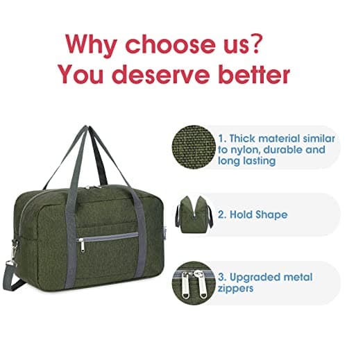 for Ryanair Airlines Underseat Cabin Bag 40X20X25 Foldable Travel Duffel Bag Holdall Tote Carry on Luggage Overnight for Women and Men 20L (Army Green (with Shoulder Strap)) — view 4
