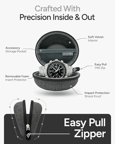 AKIELO Watch Case – Watch Travel Case with Cleaning Cloth and Gift Box – Fits Mens and Womens Wristwatches and Smart Watches up to 54mm (Charcoal Grey Edition) — view 4