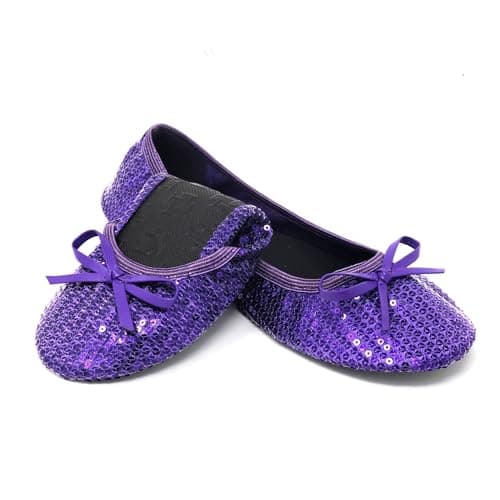 Silky Toes Foldable Sequin Shoes for Women | Comfortable Dressy Flats for Weddings, Parties & Events | Ballet Purse Slippers, Purple, Large — view 2
