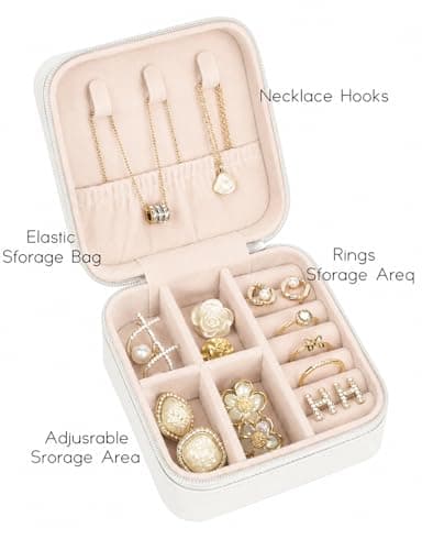Viktauy Travel Jewelry Case, Mini Travel Jewelry Box, Jewelry Organizer Case, Portable Small Jewelry Organizer Storage Boxes - Best Gift for Women Girls (White) — view 6