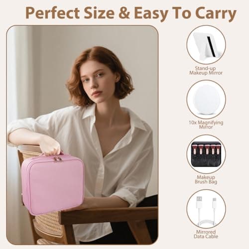 OSDUE Makeup Bag with LED Mirror, Cosmetic Organizer Case with Adjustable Compartments, Waterproof Travel Makeup Bag, Oxford Fabric,Gift for Women — view 6
