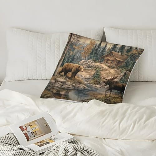 QFVANSIYO Wildlife Scene Organic Cotton Forest Cabin StylePillow Slip Set of 2 Hypoallergenic for Kids Toddler Double Bed UK Standard Size Ultra Soft Easy Care Gift for Her Him 45x45cm — view 5